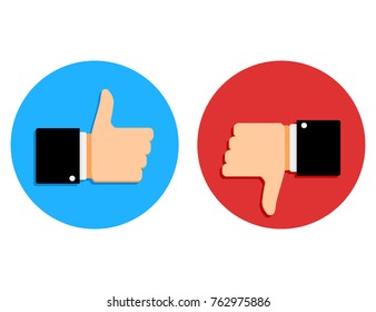 Good and bad signs set social media. Gesture like finger thumb up and down. Vector illustration. Flat symbol collection