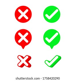 Good bad symbols. Color speech bubble like do's and don'ts. flat simple modern illustration. Concept of checklist element and reject or accept symbol.