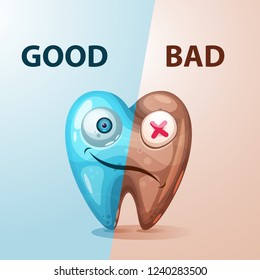 Good and bad tooth illustration. Vector eps 10