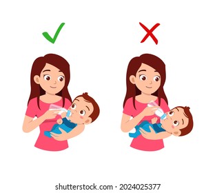 good and bad way for mother to feed baby