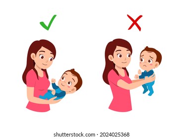 good and bad way for mother to holding baby