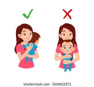 good and bad way for mother to holding baby