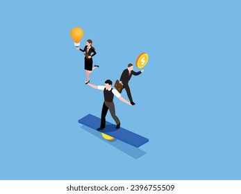 good balance between idea, time and work isometric 3d vector concept