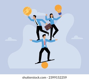Equilibrio entre idea, tiempo y trabajo Ilustración vectorial 2d