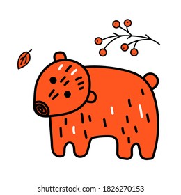Good bear. Doodle style, Scandinavian. The vector is isolated on a white background.