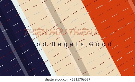 GOOD BEGETS GOOD written in Vietnamese isolated typography mask on white with clean gray offset shadow and shifted dash line terrain pattern