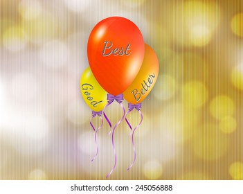good better and best color balloons on yellow background