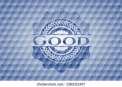 Good blue polygonal badge. Vector Illustration. Detailed.