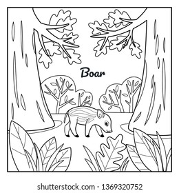Good boar in forest. Coloring book for kids. Cartoon vector illustration for prints, posters, t-shorts and postcards.