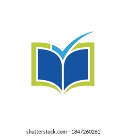 Good book logo. Book and check mark with flat concept