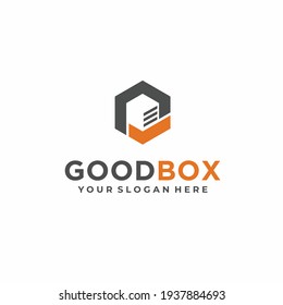 Good box logo, locker box logo with check mark concept