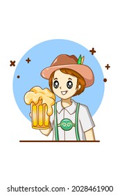 A good boy celebrating oktoberfest with beer cartoon illustration