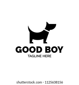 Good Boy Dog vector design template. Graphic puppy friend logotype, sign and symbol. Pet silhouette label illustration isolated on background. Modern animal badge for veterinary clinic, pet food