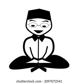 A good boy is reciting holy quran Vector illustration black and white 