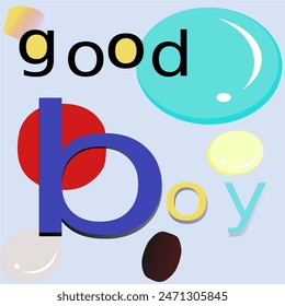 good boy is a word that means to be a good boy or a compliment to a dog.  blue background  Decorated with colorful spheres.