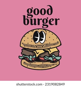 Good Burger With Burger Groovy Character Design