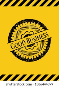 Good Business black grunge emblem with yellow background. Vector Illustration. Detailed.