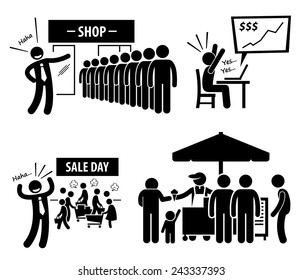 Good Business Day Stick Figure Pictogram Icons