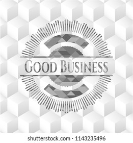 Good Business grey emblem. Retro with geometric cube white background