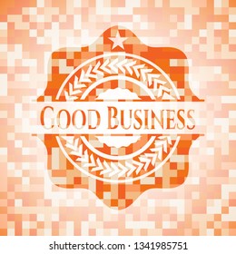 Good Business orange tile background illustration. Square geometric mosaic seamless pattern with emblem inside.