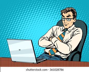 Good businessman at laptop