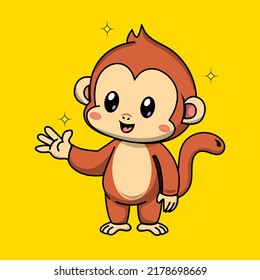 Good Bye. Cute Monkey Cartoon With Bye. Cartoon Vector Icon Illustration Good Bye