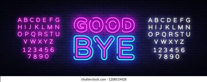 Good Bye neon text vector design template. Good Bye neon logo, light banner design element colorful modern design trend, night bright advertising, bright sign. Vector. Editing text neon sign