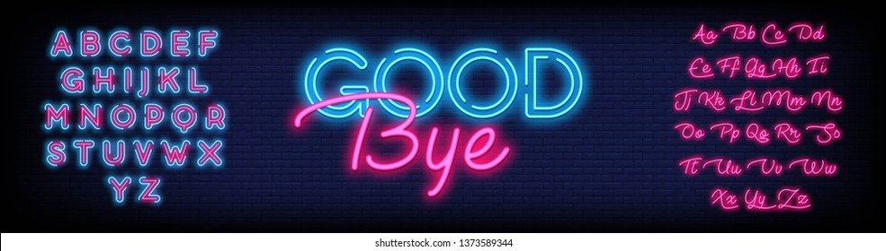 Good Bye neon text vector with a Brick Wall Background design template light banner design element colorful modern design trend  night bright advertising  bright sign. Vector. Editing Text Neon Signs