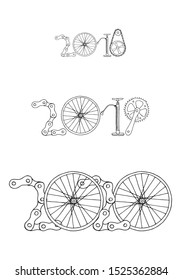 Good bye old years and welcome New 2020 Year vector illustration, bicycle hand drawn 