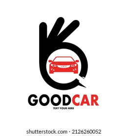 Buena plantilla de logotipo del vector del coche. Este diseño usa el símbolo de la mano. Adecuado para el vehículo