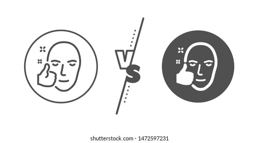 Good care sign. Versus concept. Healthy face skin line icon. Like symbol. Line vs classic healthy face icon. Vector