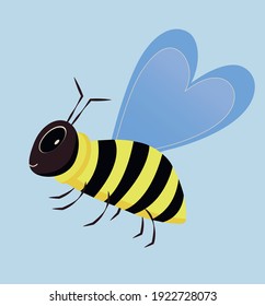 A good cartoon bee smiles. Bee with big realistic eyes and fluffy collar. Flat vector illustration