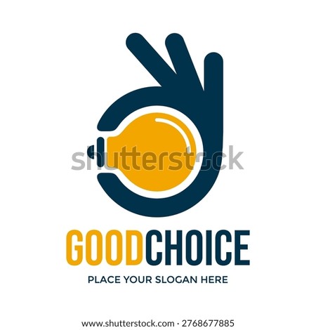 Good choice logo combining an OK hand gesture, letter g, and light bulb. Great for creative ideas, innovation, and smart solutions.