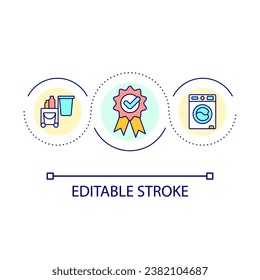 Icono de concepto de bucle de empresa de limpieza. Ilustración de línea delgada de idea abstracta profesional del cuidador del hogar. Limpieza de casa de alta calidad. Dibujo de contorno aislado. Trazo editable. Tipo de letra arial utilizado
