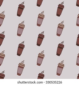 Good coffe, seamless pattern with a set of take-away coffee tumblers