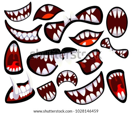 Good collection with black lips and monsters teeth in cartoon style