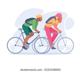 Buena compañía con el hombre y la mujer Amigo Paseo Ilustración vectorial de bicicleta