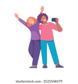 Boa companhia com mulher amiga levar Selfie ilustração vetor
