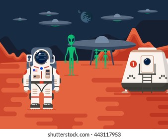 Good concept of Mars Colonization mission one. The future home for humans on the red planet.  Flat vector illustration. Trendy design.  