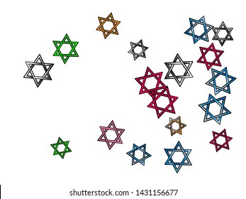The good confetti background illustrations design. Confetti new background minimalistic. Colored David stars structure.