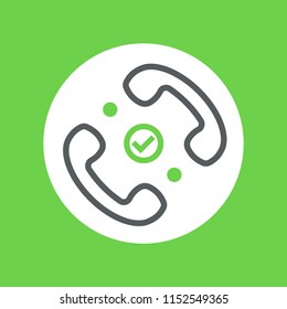 Good connection illustration. Productive conversation. Flat vector icon of telephone handset .Check mark, green tick sign