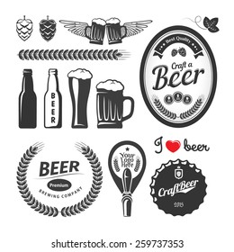 Good craft beer brewery labels, emblems and design elements. Vintage vector set