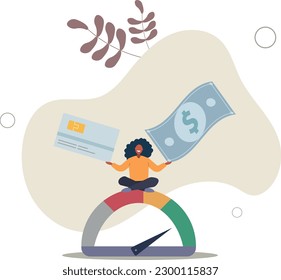 Good credit score for credit card spending with sufficient cash to pay debt create excellent personal financial plan.flat vector illustration.