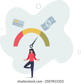 Good credit score for credit card spending with sufficient cash to pay debt create excellent personal financial plan.flat design with people.