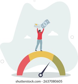 Good credit score for credit card spending with sufficient cash to pay debt create excellent personal financial plan. character life .