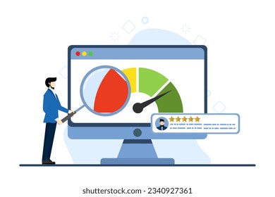 Good credit score concept. Character with good credit score. Personal finance. Flat vector illustration on white background.