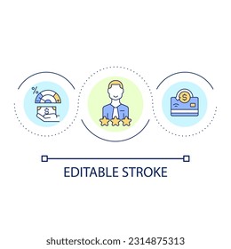Good credit score loop concept icon. Person credit report. Creditworthiness. Responsible borrower abstract idea thin line illustration. Isolated outline drawing. Editable stroke. Arial font used
