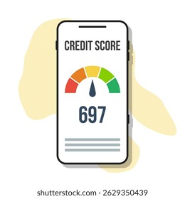boa classificação de pontuação de crédito na tela do smartphone, ilustração de vetor de estilo plano, indicador financeiro, classificação de nível médio
