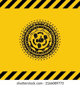 icono de comentarios de buenos clientes emblema negro grunge, signo de advertencia amarillo. Ilustración vectorial. Detallado. 