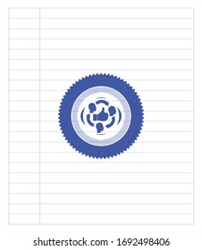 good customer feedback icon drawn with pen strokes. Blue ink. Vector Illustration. Detailed.